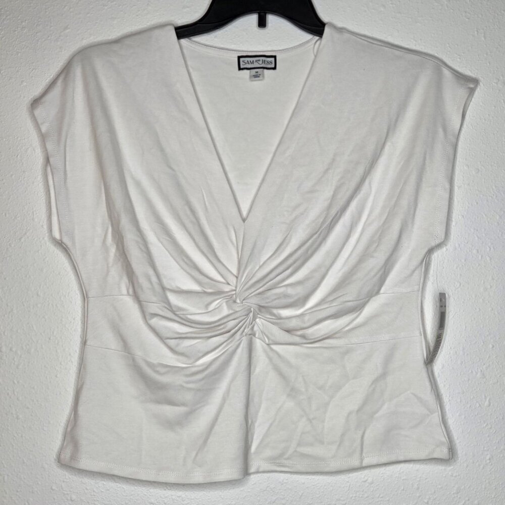 Sam & Jess Solid-Color Twist-Front V-Neck Top - White, M